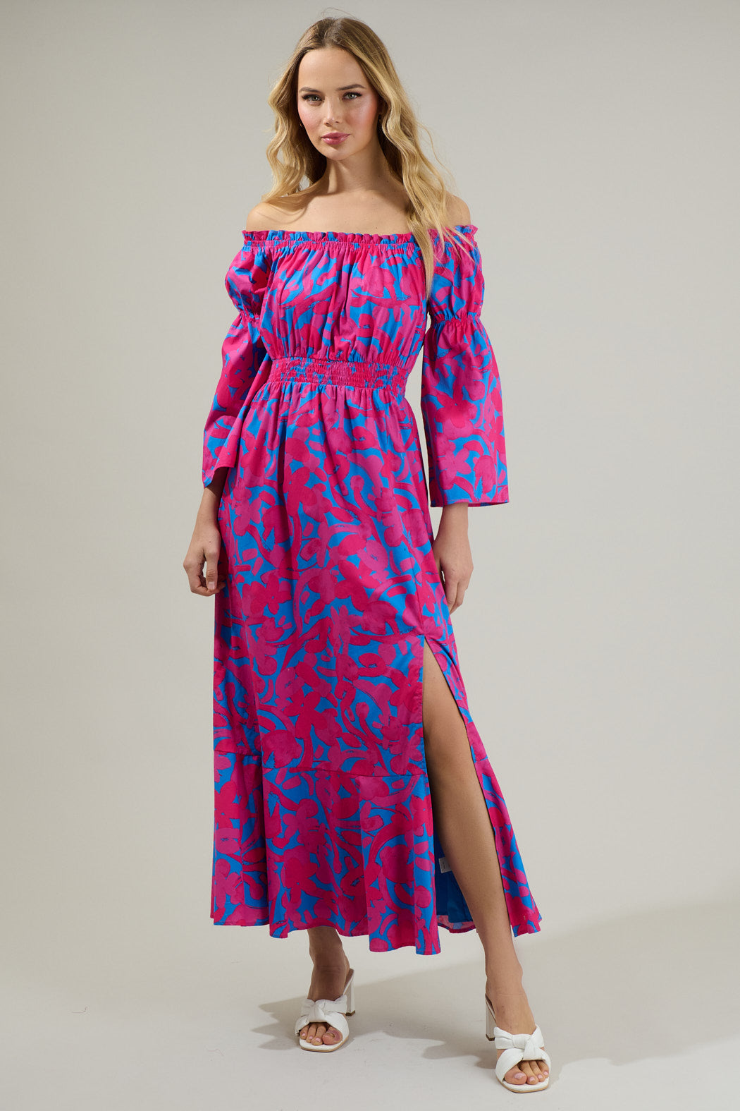 berry midi dress with sleeves Berry Coast Blouson Sleeve Satin Midi Dress