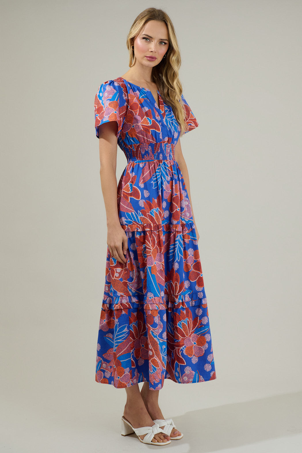 SUGARLIPS Women's Amazonia Floral Palmer Tiered Cotton Maxi Dress - Blue SUGARLIPS Women's Amazonia Floral Palmer Tiered Cotton Maxi Dress - Blue