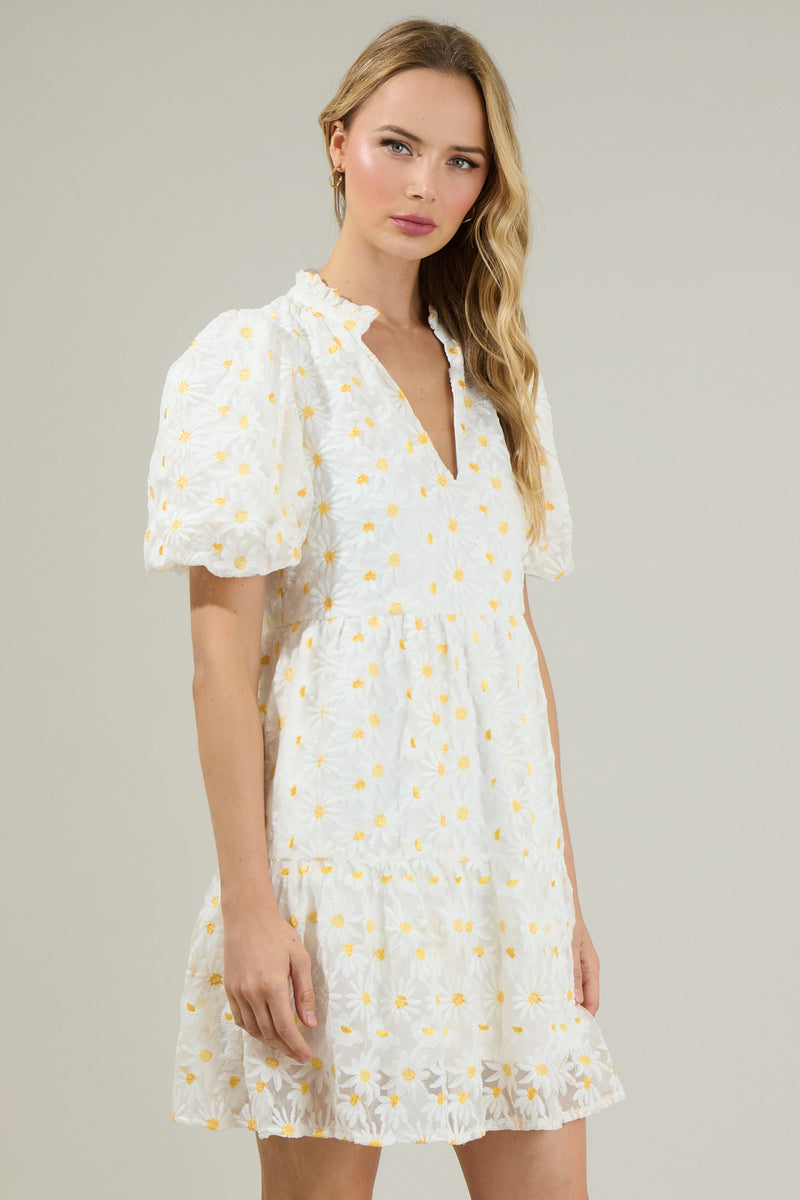 Aster Sunflower Floral Jacey Babydoll Eyelet Mini Dress – Sugarlips