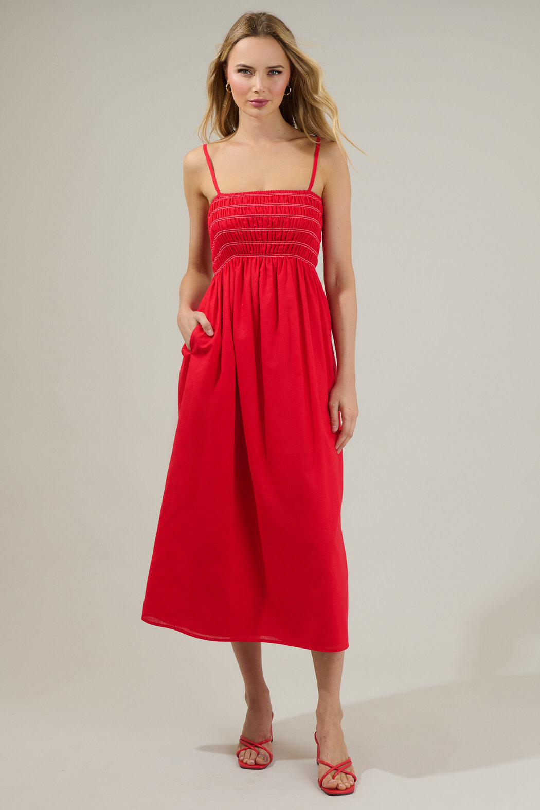 Blair Bartlett Smocked Midi Dress Red / Xs by Sugarlips Blair Bartlett Smocked Midi Dress Red / Xs by Sugarlips