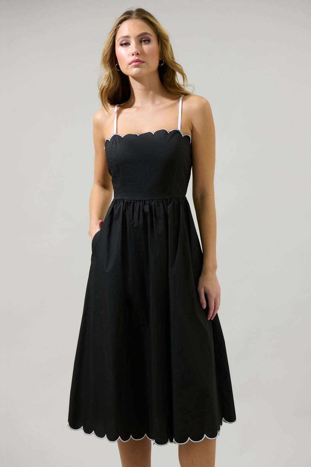 scalloped midi dress Scalloped Block Print Midi Dress | Dresses
