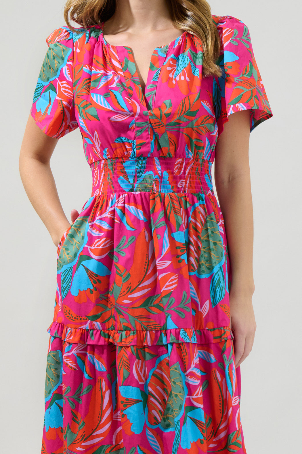 cactus maxi dress Cactus Blossom Palmer Poplin Tiered Maxi Dress RED-MULTI / XS by Sugarlips