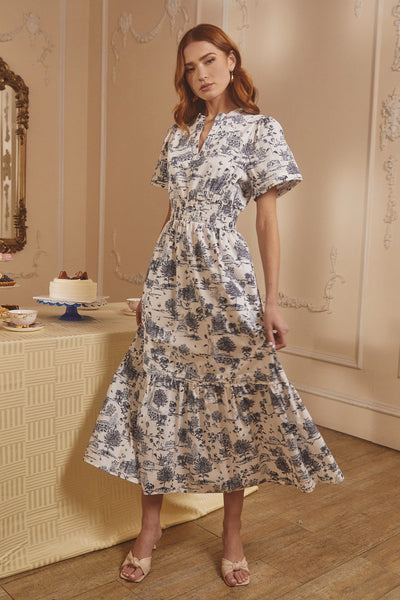 Renzo Toile Belraj Poplin Maxi Dress WHT-BLUE-MUL / Xs by Sugarlips