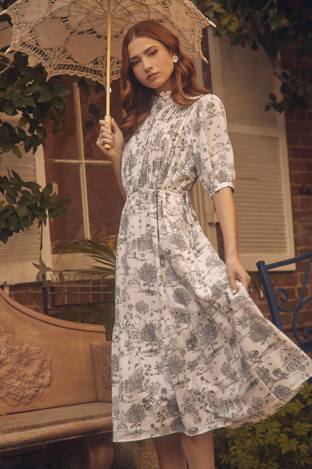 toile midi dress Girls: Ready For It All Blue Toile Midi Dress, (6/7) - The Mint Julep Boutique