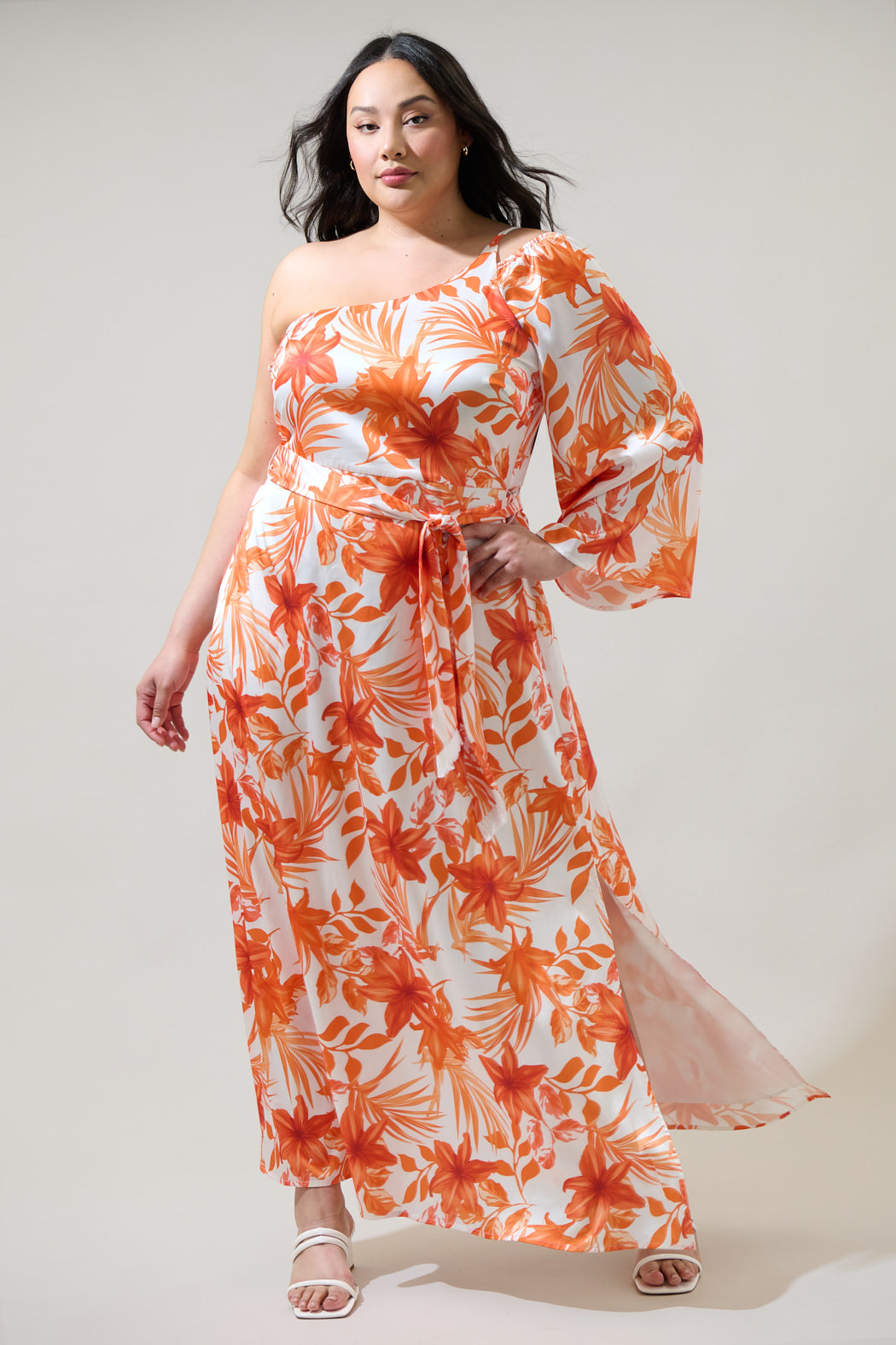 orange dress curve Plus Size Notch Neck Merrow Maxi Dress