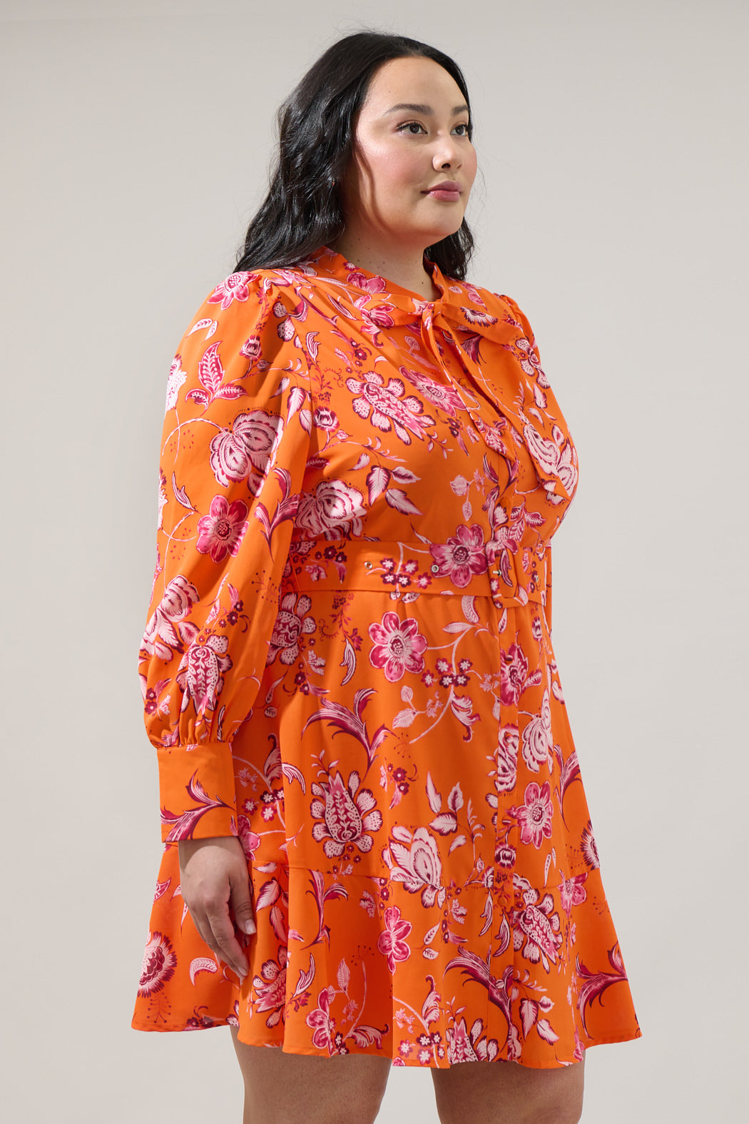 Cosmo Floral Flare Mini Dress Curve ORANGE-MULTI / 1X by Sugarlips Cosmo Floral Flare Mini Dress Curve ORANGE-MULTI / 1X by Sugarlips