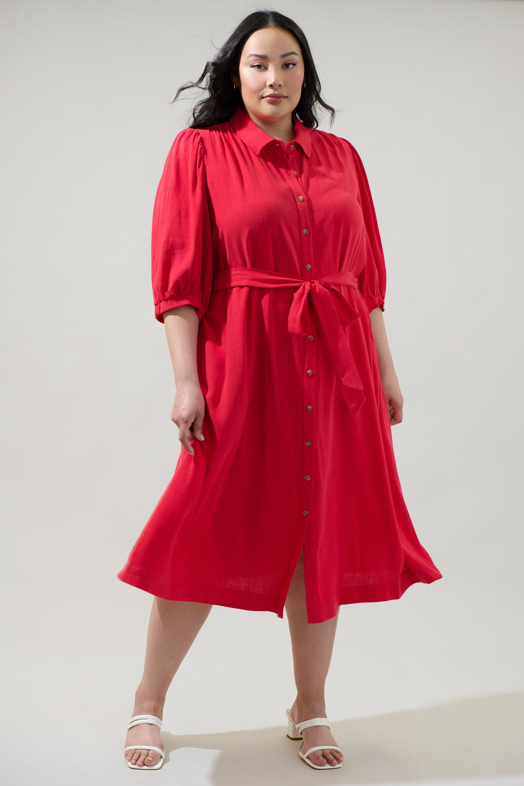 red shirt midi dress Red Midi Shirt Dress