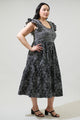 Larsa Onyx Geometric Wendy Smocked Midi Dress Curve