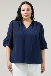 Mindy Breakroom Ruffled Bell Sleeve Blouse Curve
