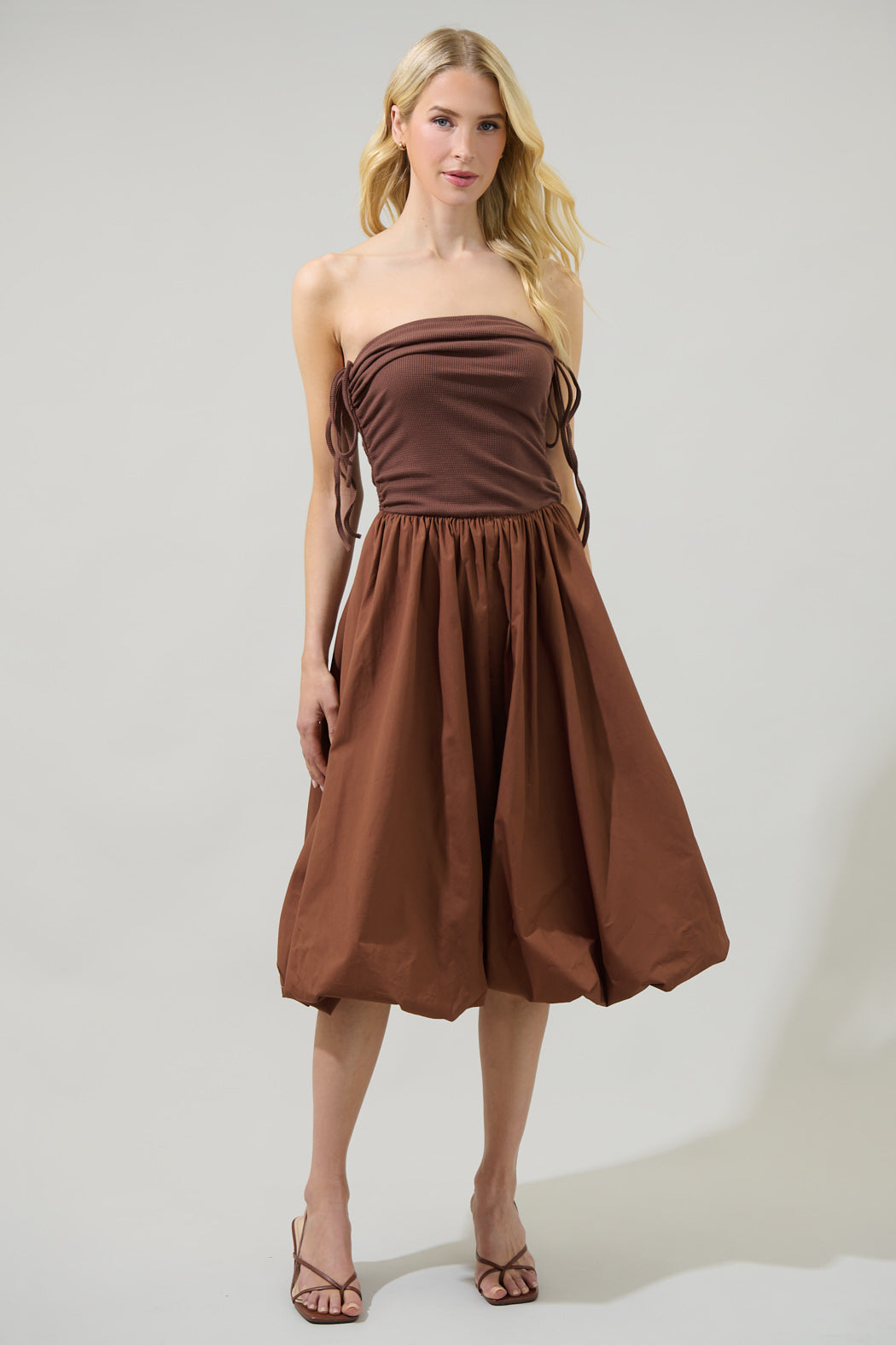 Betty Twofer Multiway Bubble Midi Dress BROWN / XS by Sugarlips Betty Twofer Multiway Bubble Midi Dress BROWN / XS by Sugarlips