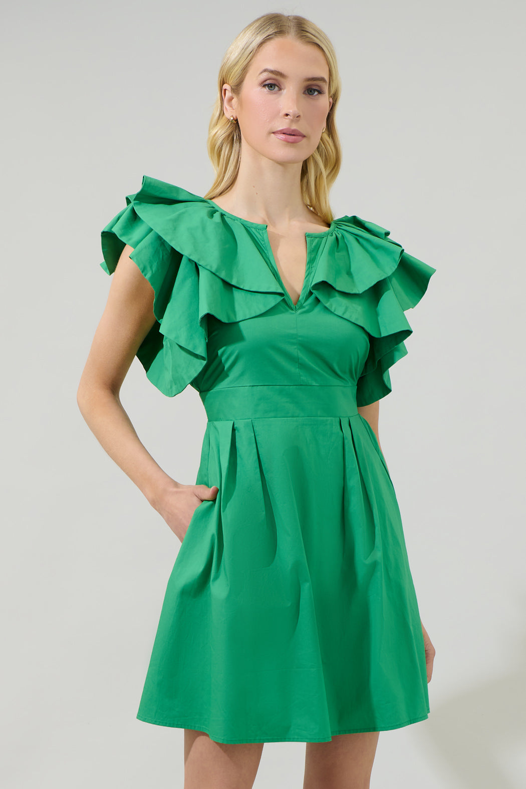 Wilma Ruffle Mini Dress GREEN / XS by Sugarlips Wilma Ruffle Mini Dress GREEN / XS by Sugarlips