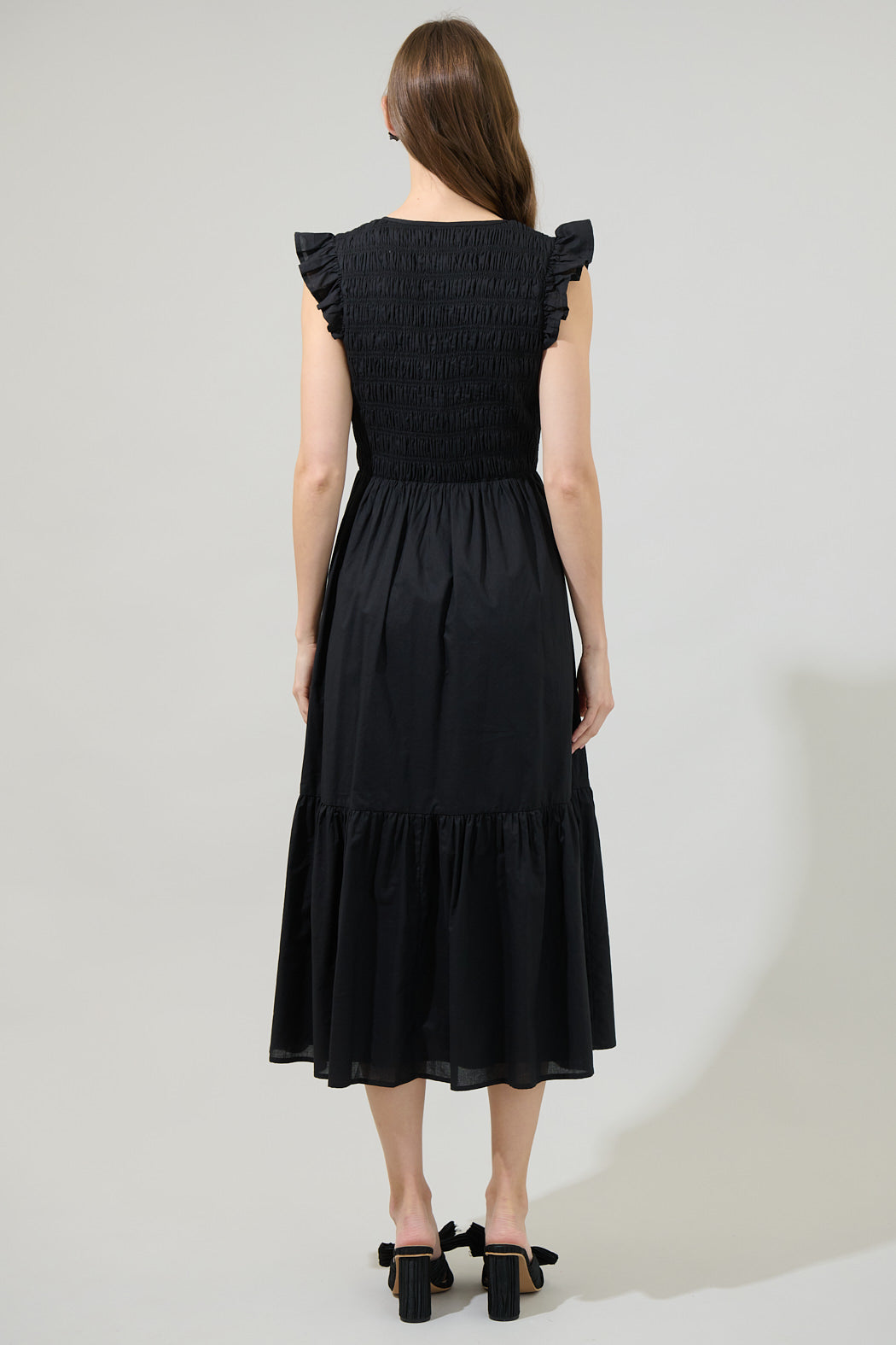 Angie Smocked Tiered Midi Dress Black / L by Sugarlips