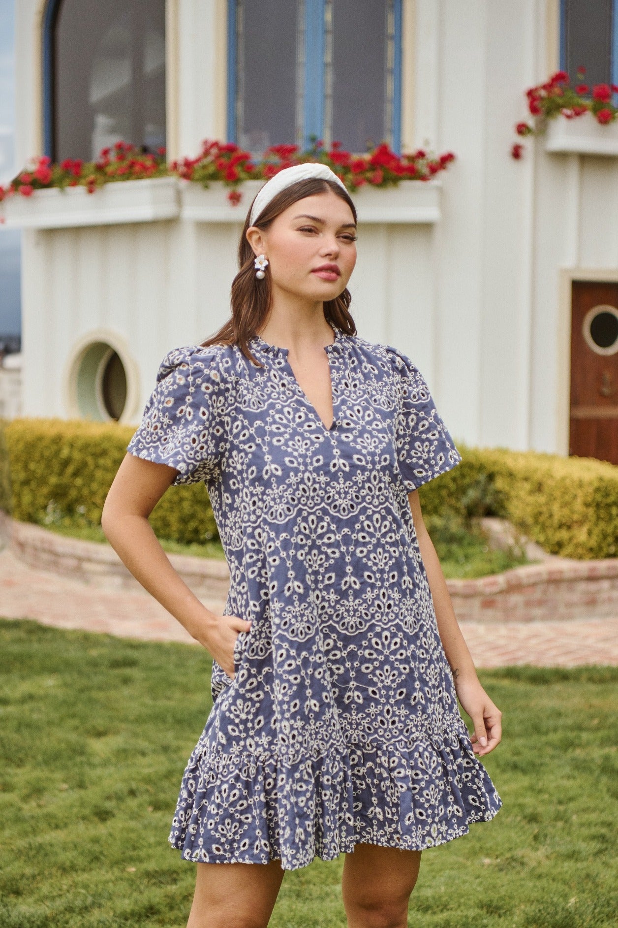 floral eyelet mini dress Summer Floral Eyelet Ivory Mini Dress | Trendy Women's Dress