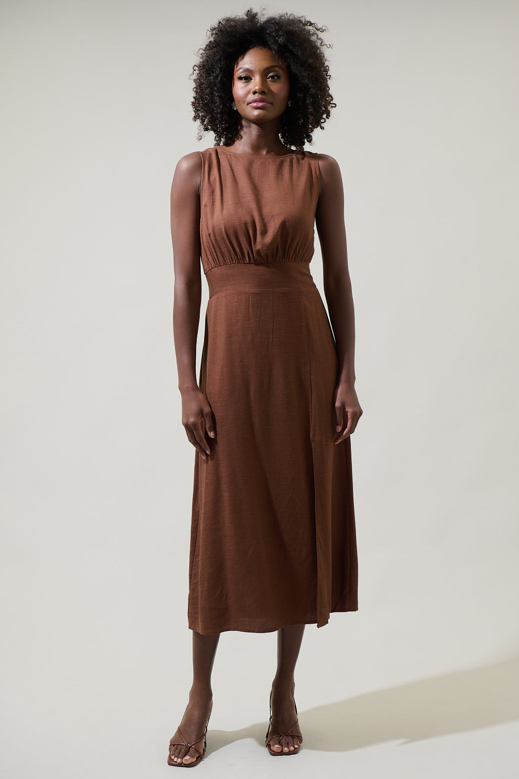 Balmy Smocked Back Midi Dress Chocolate / XL by Sugarlips Balmy Smocked Back Midi Dress Chocolate / XL by Sugarlips