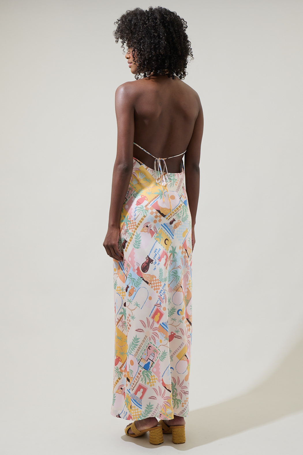 Down The Sunset Yuma Halter Maxi Dress CORAL-MULTI / M by Sugarlips Down The Sunset Yuma Halter Maxi Dress CORAL-MULTI / M by Sugarlips