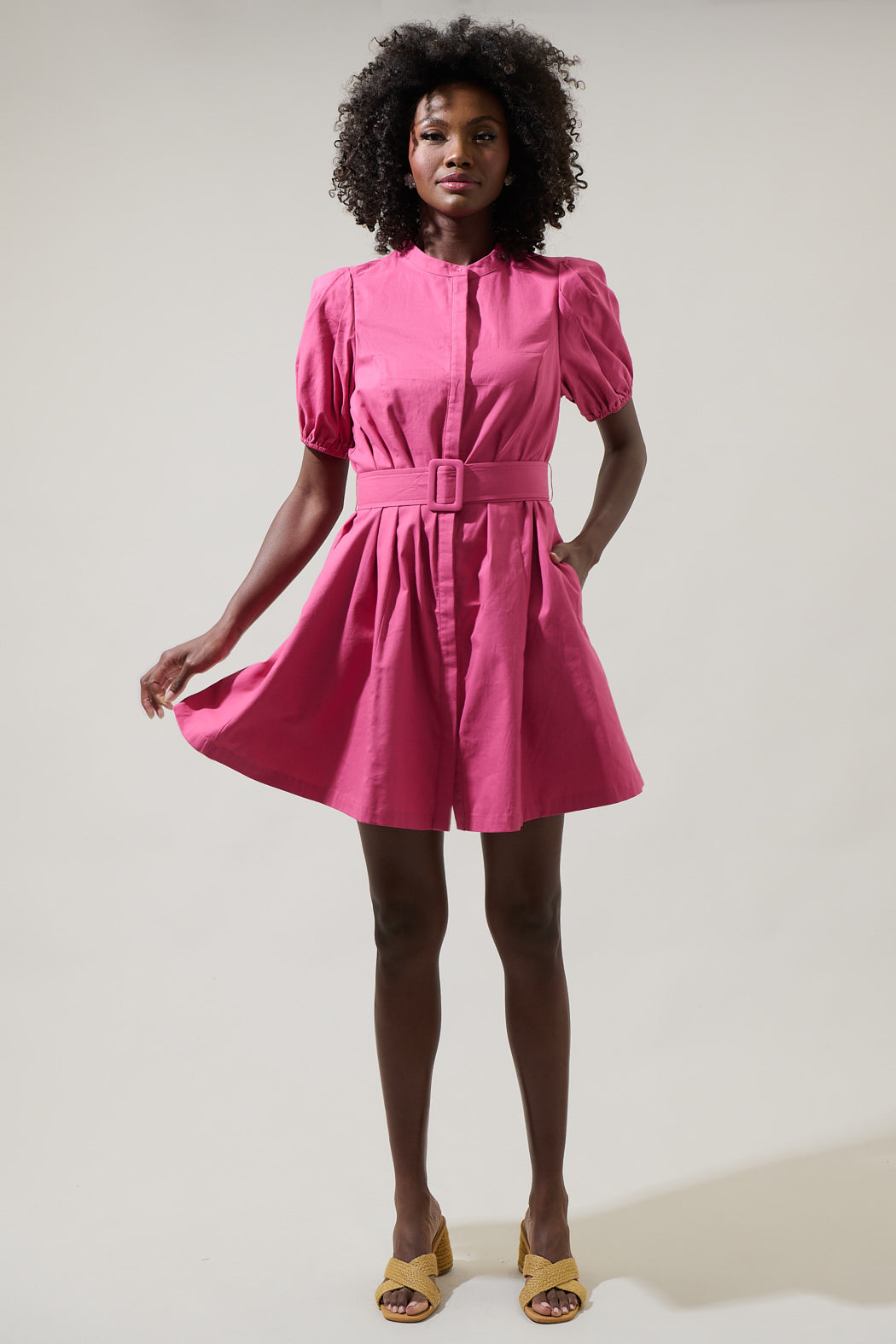 Yami Button Down Shift Mini Dress OLIVE / M
