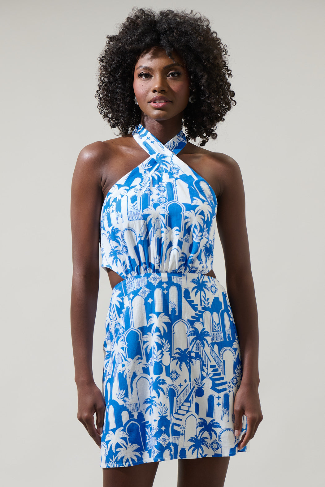 Nala Delta Halter Mini Dress White-Blue / S Nala Delta Halter Mini Dress White-Blue / S