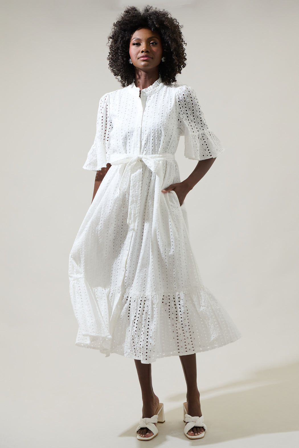 aimie cotton blend utility belted midi dress in stone Reiss Utility Belted Midi Dress in Stone