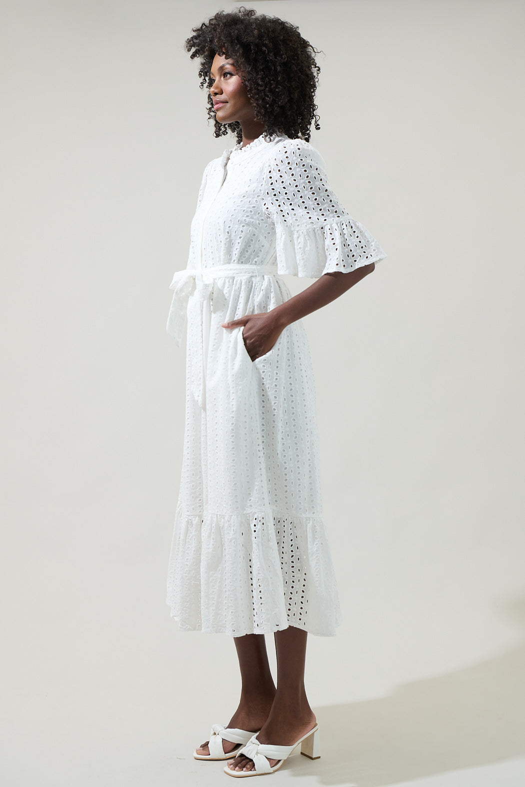 Kaylie Eyelet Pem Button Down Midi Dress KELLY-GREEN / S by Sugarlips Kaylie Eyelet Pem Button Down Midi Dress KELLY-GREEN / S by Sugarlips