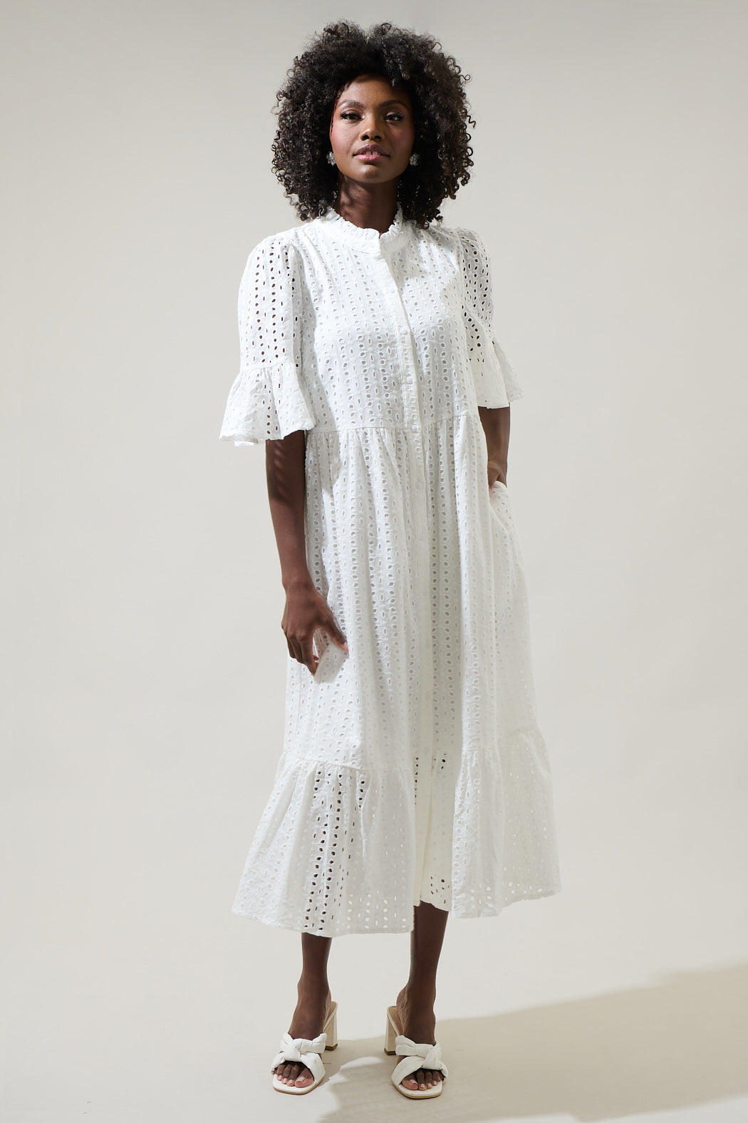 uo victoria eyelet button front midi dress Urban Outfitters + Victoria Eyelet Button-Front Midi Dress