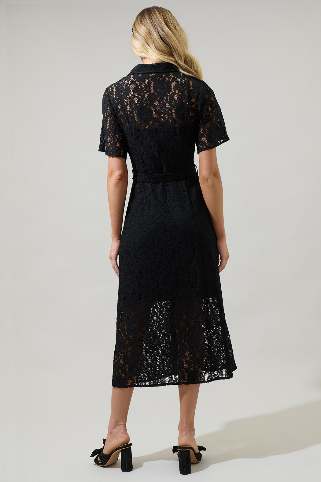Carlini Lace Button Up Midi Dress Black / L by Sugarlips Carlini Lace Button Up Midi Dress Black / L by Sugarlips