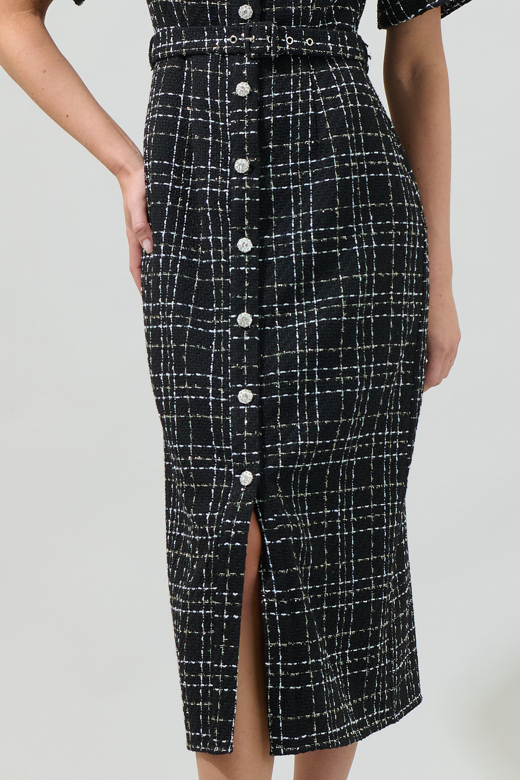 Brook Tweed Button Down Midi Dress Black / XL by Sugarlips Brook Tweed Button Down Midi Dress Black / XL by Sugarlips