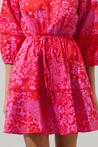 Addie Floral Dabria Split Neck Mini Dress