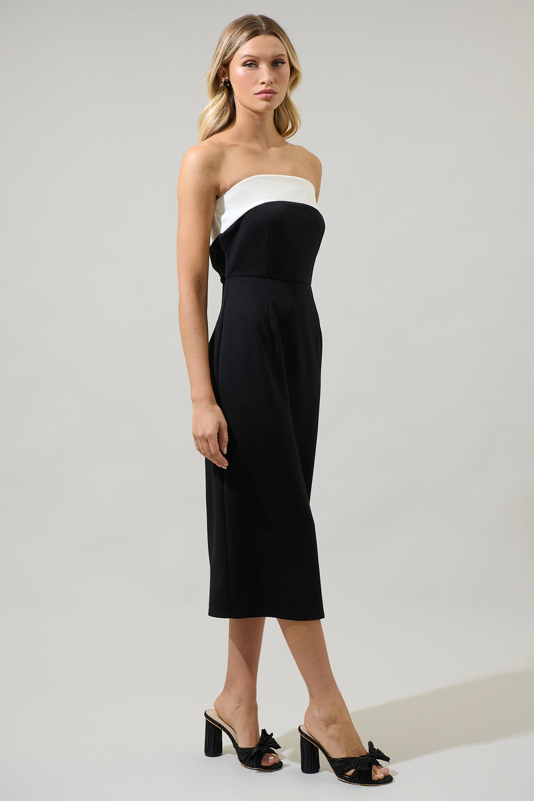 Stella Strapless Color Block Midi Dress BLACK-WHITE / XS