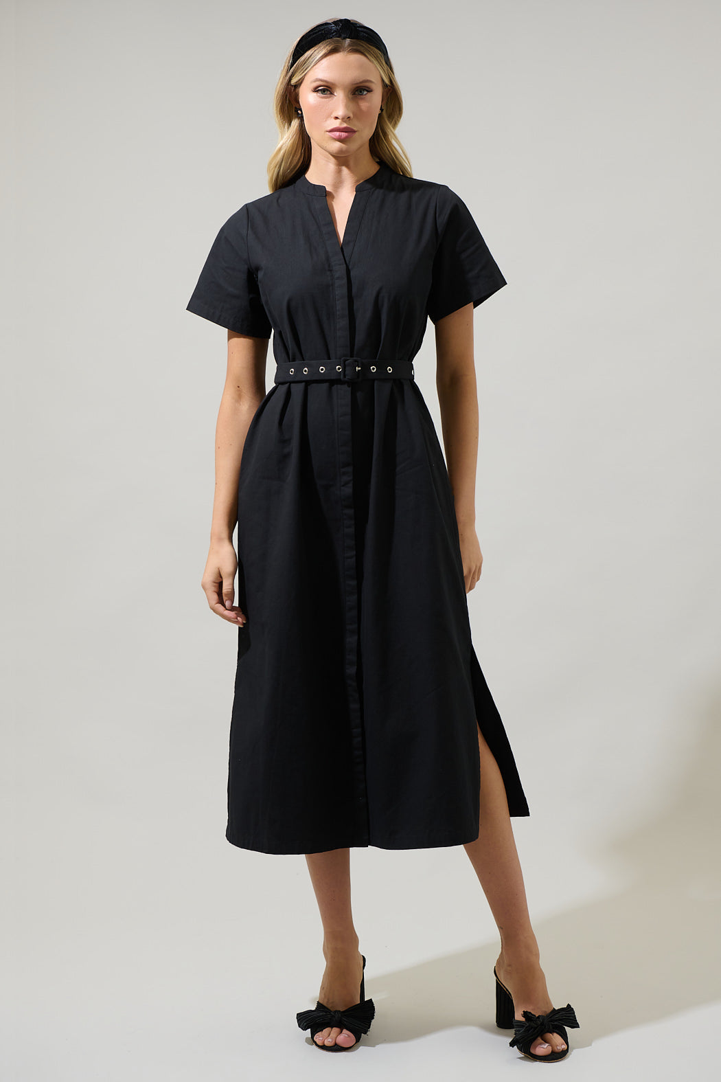 Amira Button Front Midi Dress Black / S by Sugarlips Amira Button Front Midi Dress Black / S by Sugarlips