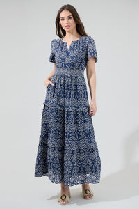 Viridiana Floral Eyelet Palmer Poplin Tiered Maxi Dress