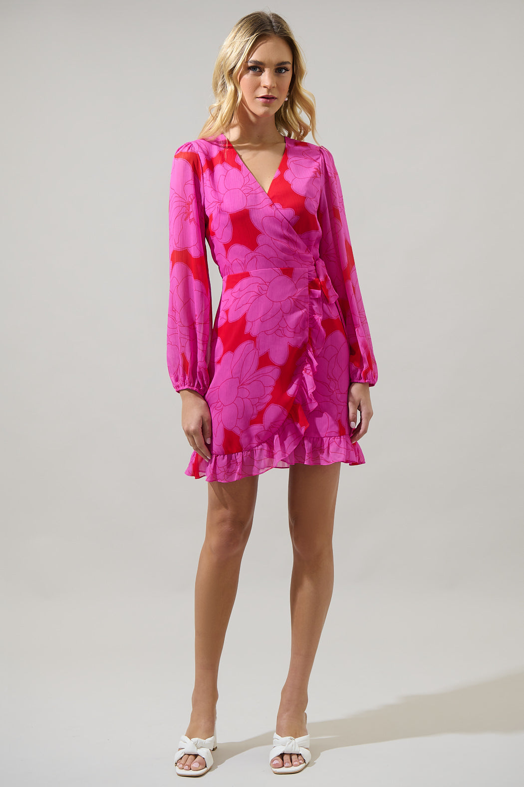 mini pink wrap dress Hot Pink Wrap & Bow Mini Dress