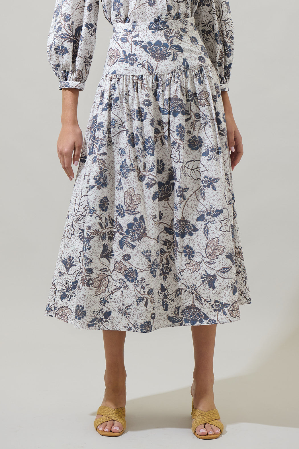 Bryony Floral Izzy Maxi A Line Skirt BROWN-BLU / L by Sugarlips Bryony Floral Izzy Maxi A Line Skirt BROWN-BLU / L by Sugarlips