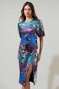 Navette Short Sleeve Sequin Midi Dress