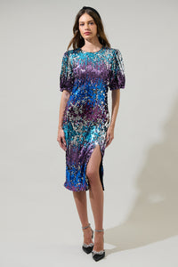 Navette Short Sleeve Sequin Midi Dress