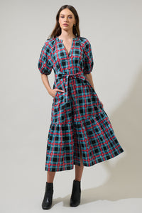 Winston Plaid Wynette Tiered Midi Dress