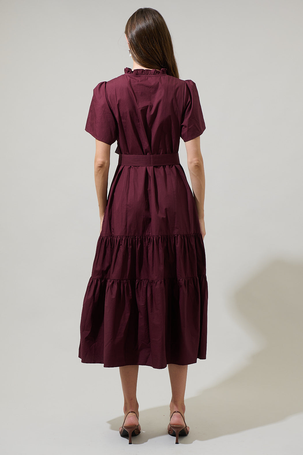 Britt Poplin Tiered Midi Dress FUCHSIA / XS