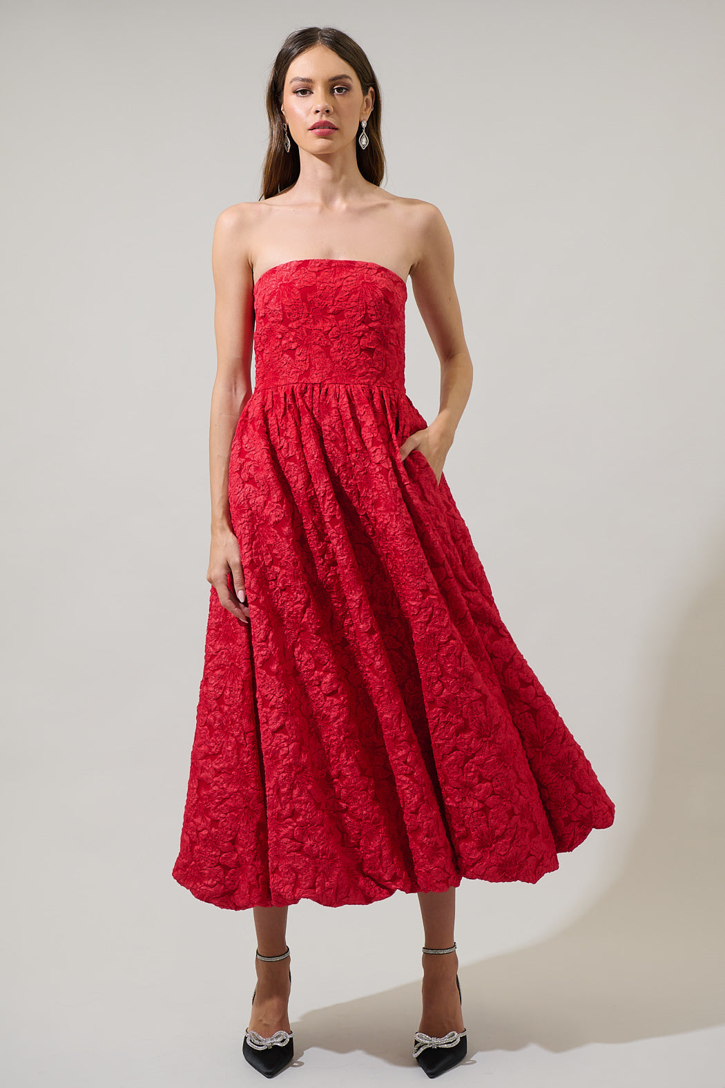 Arielle Jacquard Belle Strapless Maxi Dress Burgundy / XL by Sugarlips Arielle Jacquard Belle Strapless Maxi Dress Burgundy / XL by Sugarlips