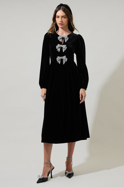 chinese dress ladies Jena Glow Bow Velvet Midi Dress Black / XL by Sugarlips