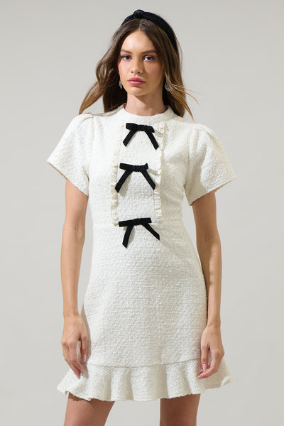 knee length dresses for ladies Jess Bow Mock Neck Mini Dress White / L