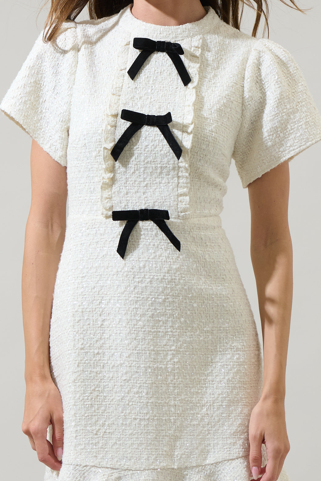 bow neck short sleeve dress London Times Bow Neck Short Sleeve A-Line Dress New Yorker's Apparel
