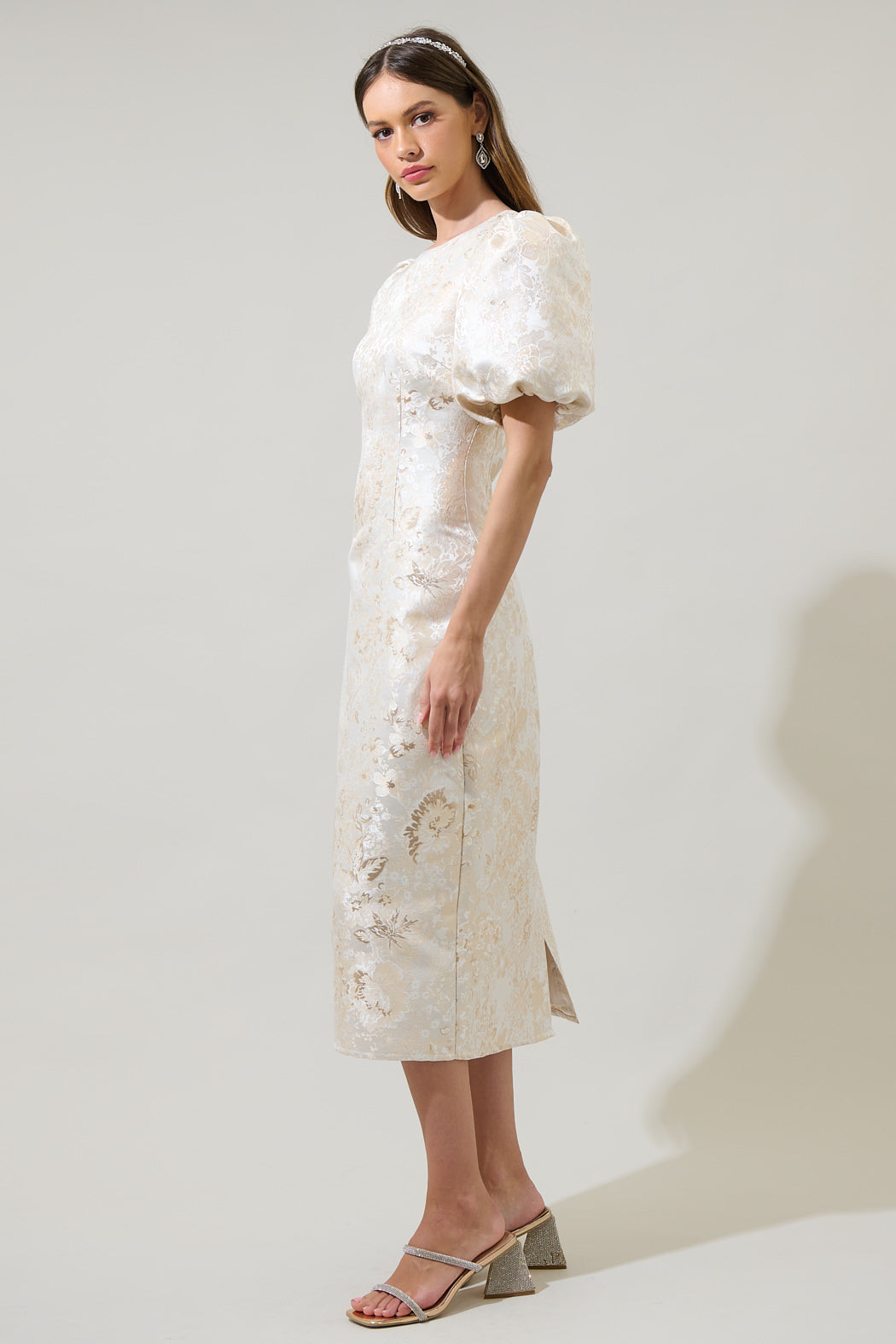 cut out jacquard dress Organza Cut-Out Flowered Jacquard Gown White