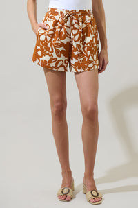 Marida Caramel Floral Taliya Drawstring Shorts