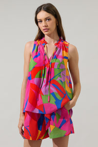 Soleil Abstract Miley Sleeveless Blouse