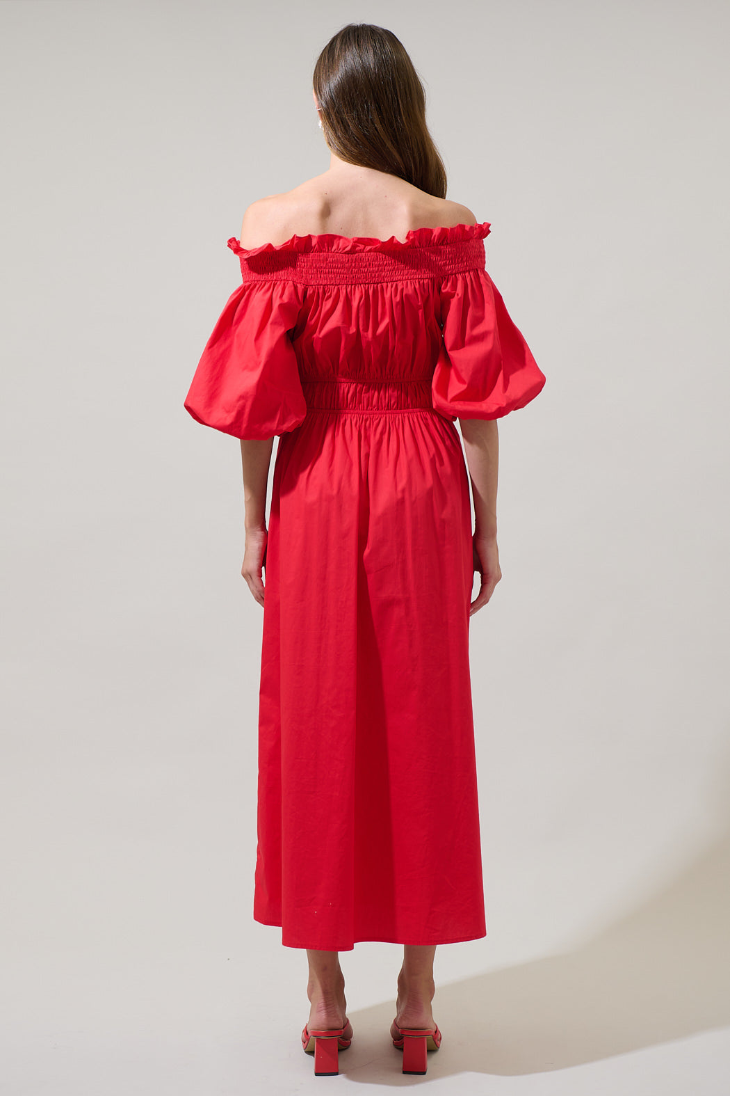 Magna Town Off The Shoulder Midi Dress Red / S by Sugarlips Magna Town Off The Shoulder Midi Dress Red / S by Sugarlips