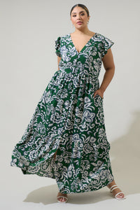 Harriet Floral Evianna Button Down Flutter Maxi Dress Curve