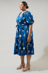 Madison Floral Wynette Tiered Midi Dress Curve