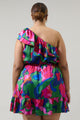 Evolet Floral Paradise Satin One Shoulder Mini Dress Curve