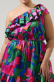 Evolet Floral Paradise Satin One Shoulder Mini Dress Curve