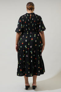 Remi Garden Floral Frazier Smocked Tiered Midi Dress Curve