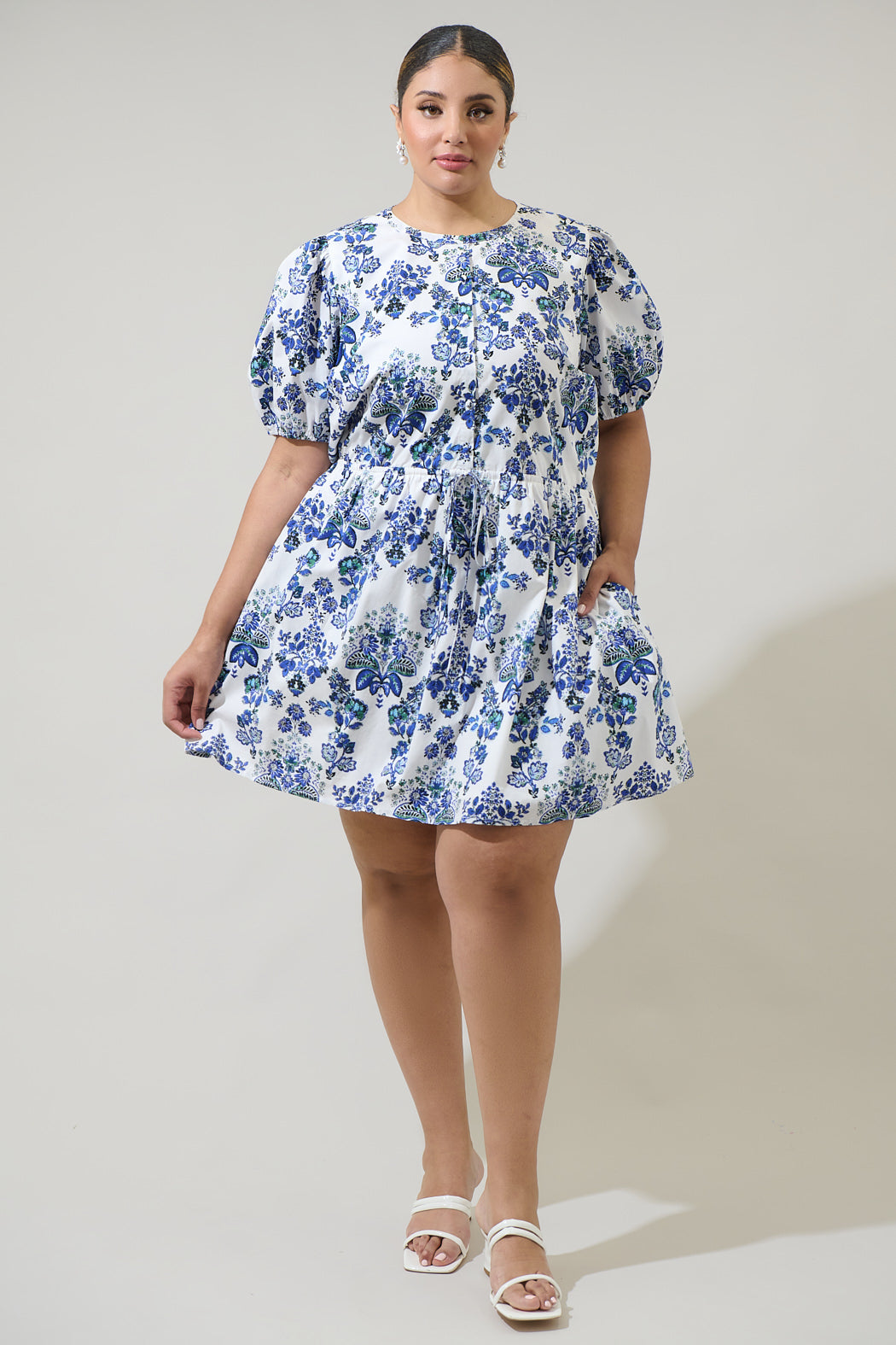 puff sleeve mini dress plus size Nine West Smocked Puffed Sleeve Mini Dress - Size XXL